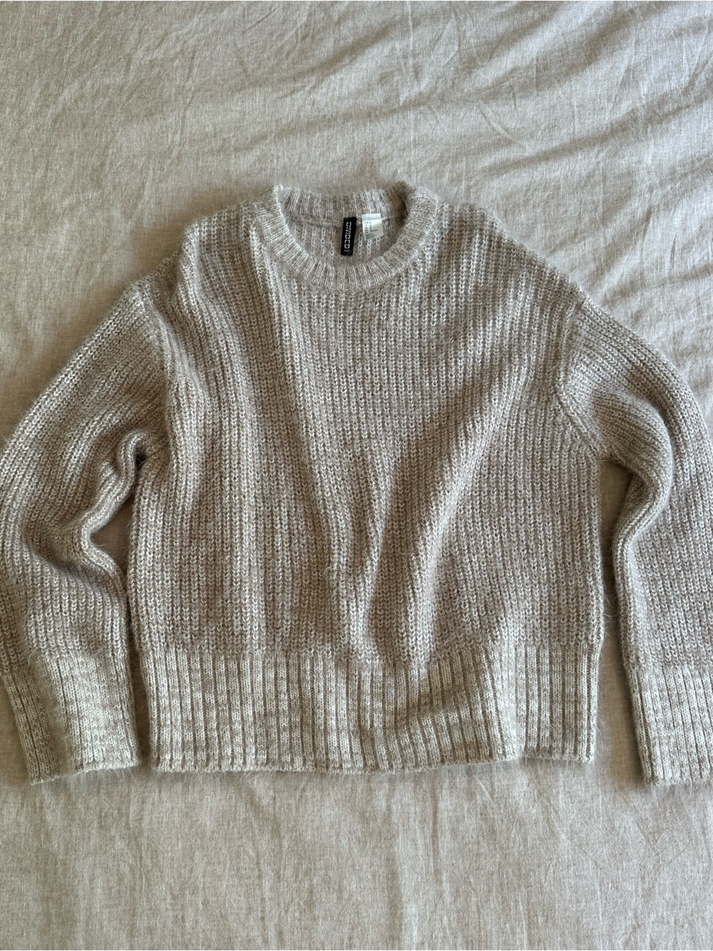 H&M Soft Fuzzy Knit Sweater Oatmeal Beige Medium